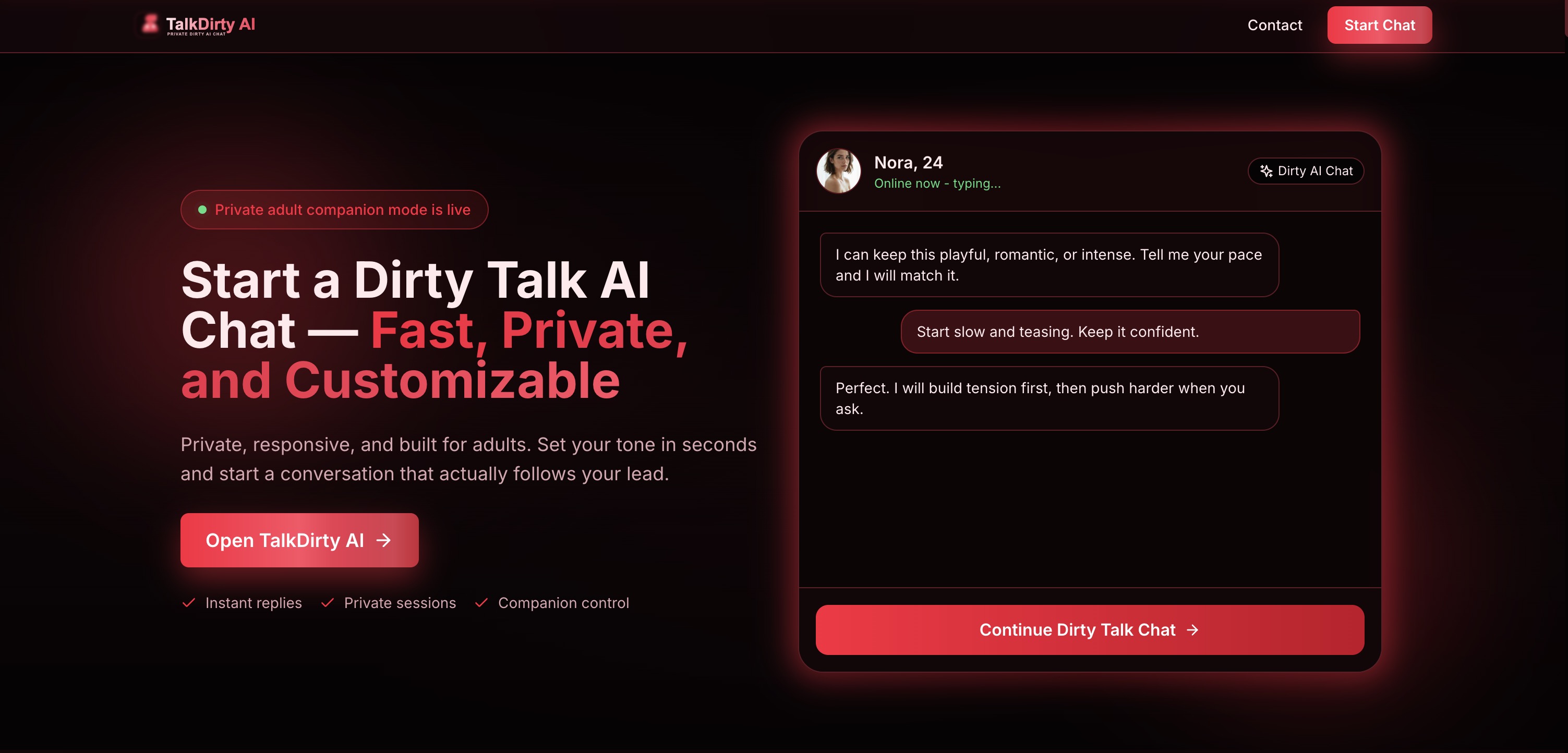 Captura de Talk Dirty AI